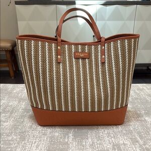 Cole Haan Tan and White Striped Tote Bag